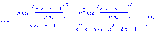 ans := n*m*a/(n*m+n-1)*((n*m+n-1)/n/m)^x-n^2*m*a/(n...