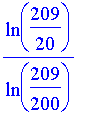 ln(209/20)/ln(209/200)