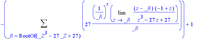 -Sum(27*(1/_R)^x/_R*Limit((z-_R)*(-1+z)/(z^3-27*z+2...